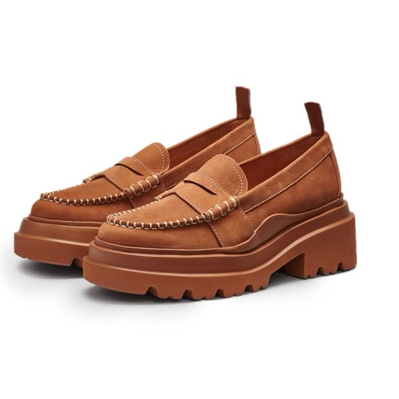 New GH Bass Ella Platform Lug Loafer Shoes Platform Heeled Suede Brown